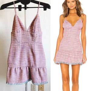 Lovers + Friends Heidi Mini Dress Tweed Ruffle Adjustable Spaghetti Straps